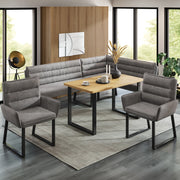 Set Tavolo da Pranzo con Panca Angolare e 2 Sedie ¨C MINIMAL ¨C Grigio/Legno, Tessuto Chenille