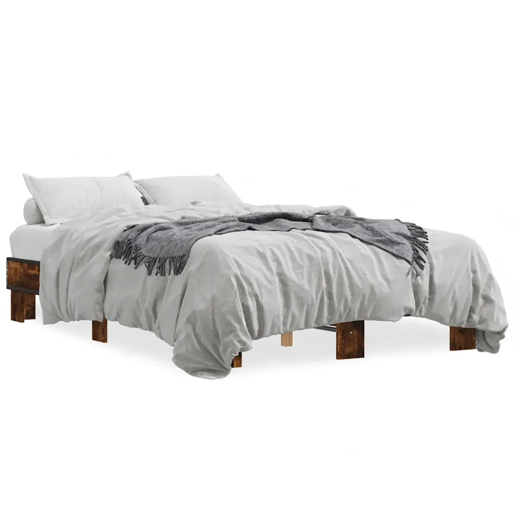 Letto matrimoniale | Letto per adulti | Giroletto Rovere Fumo 140x190 cm in Legno Multistrato Metallo