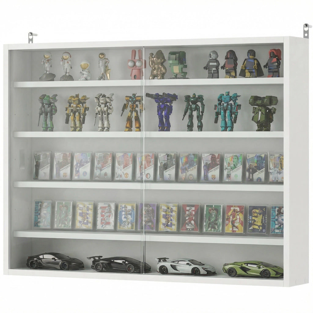 Libreria a Parete con Ripiani Aggiustabili e 2 Ante Scorrevoli di Vetro ¨C Zephmum ¨C Bianco 80x9.5x60 cm