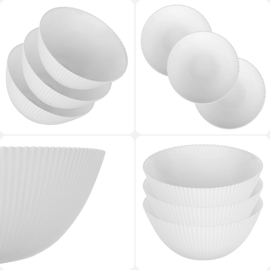 Set di 3 ciotole da insalata KADAX in vetro da 15 cm per zuppe e snack, bianche, scanalate.
