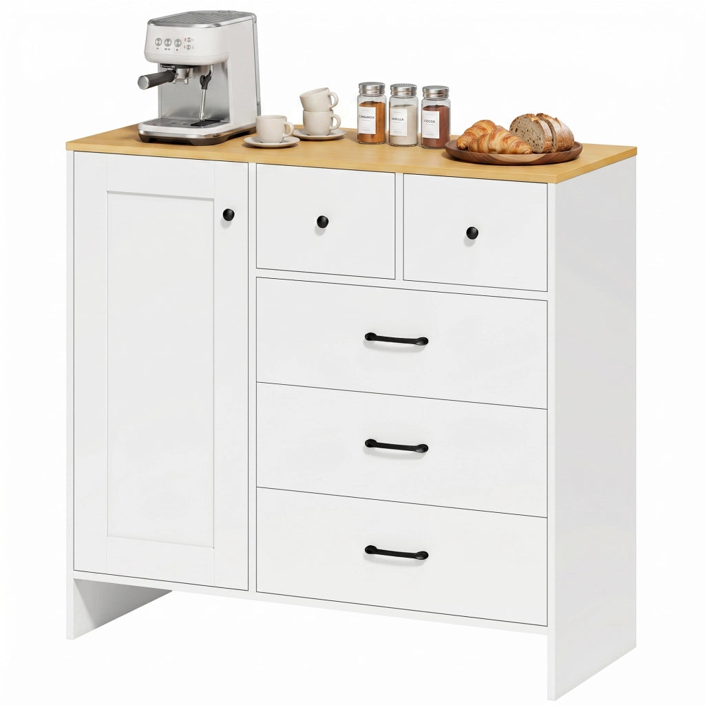 Cassettiera Rustica con 5 Cassetti e Anta ¨C Minimal ¨C Bianco 100x40x94 cm