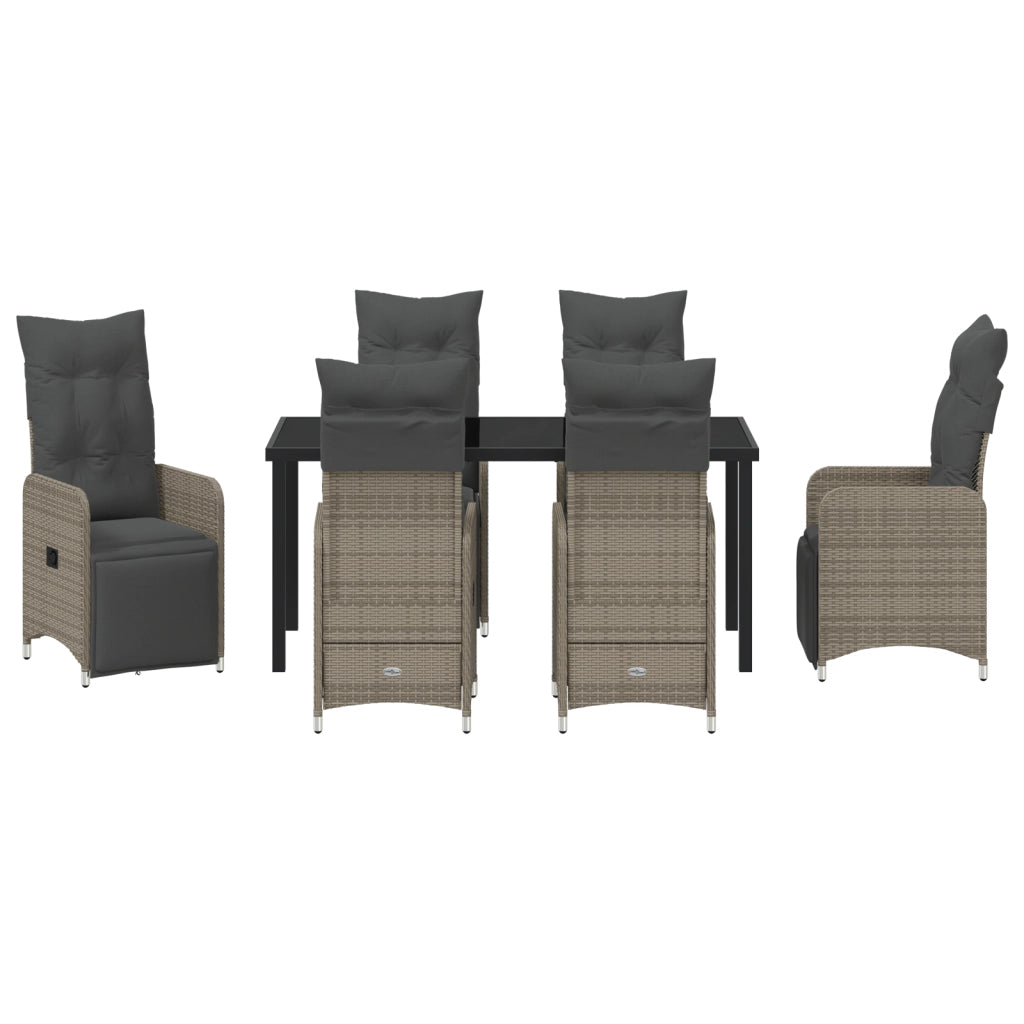 Set da Pranzo da Giardino 7 Pezzi con Cuscini Grigio Polyrattan