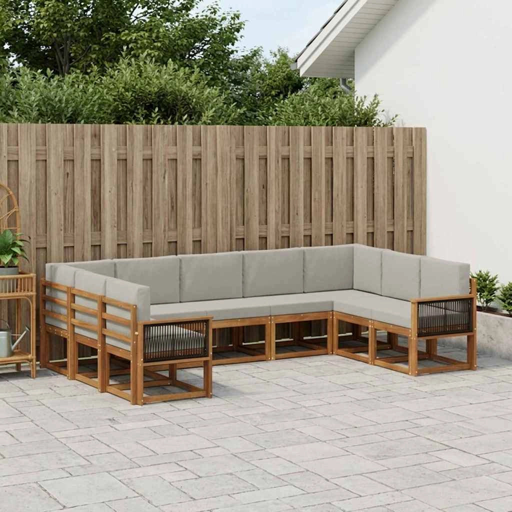 Set di divani da esterno 9 pz Naturale e Grigio Chiaro 3385532
