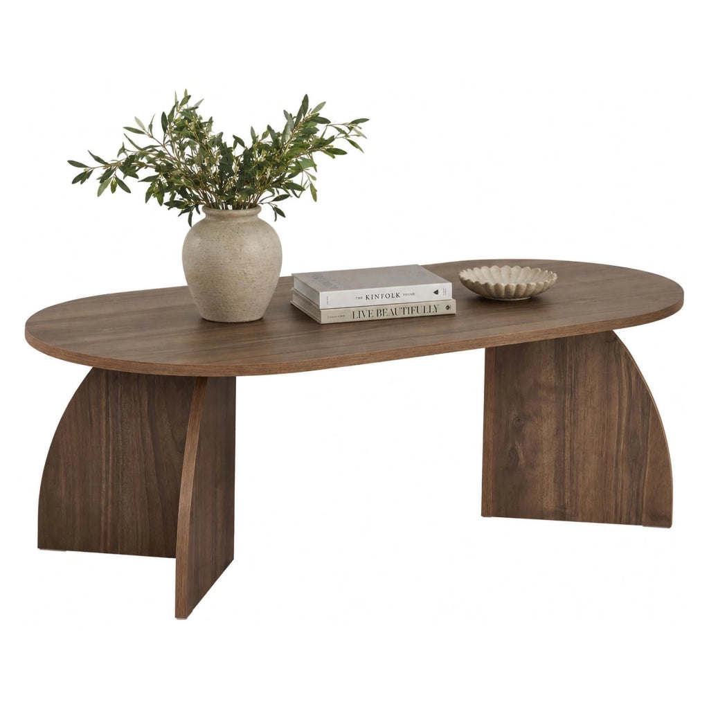 Nohaza, Tavolino da Salotto Forma Ovale, 120x60x40h cm Marrone Noce