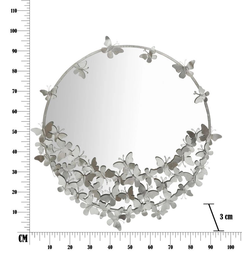 Specchio Farfalle Round Argento Ø91x3x94 cm in Ferro Argento