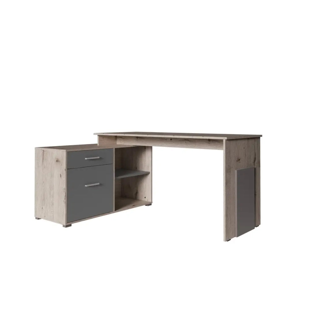 Scrivania ad angolo - rovere Wellington e grigio grafite - Collezione COMO