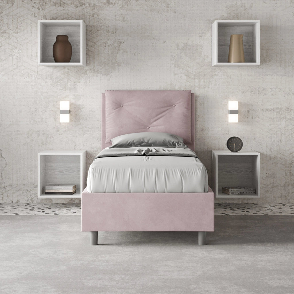 BS COM Letto singolo con rete imbottito 90x210 microfibra glicine
