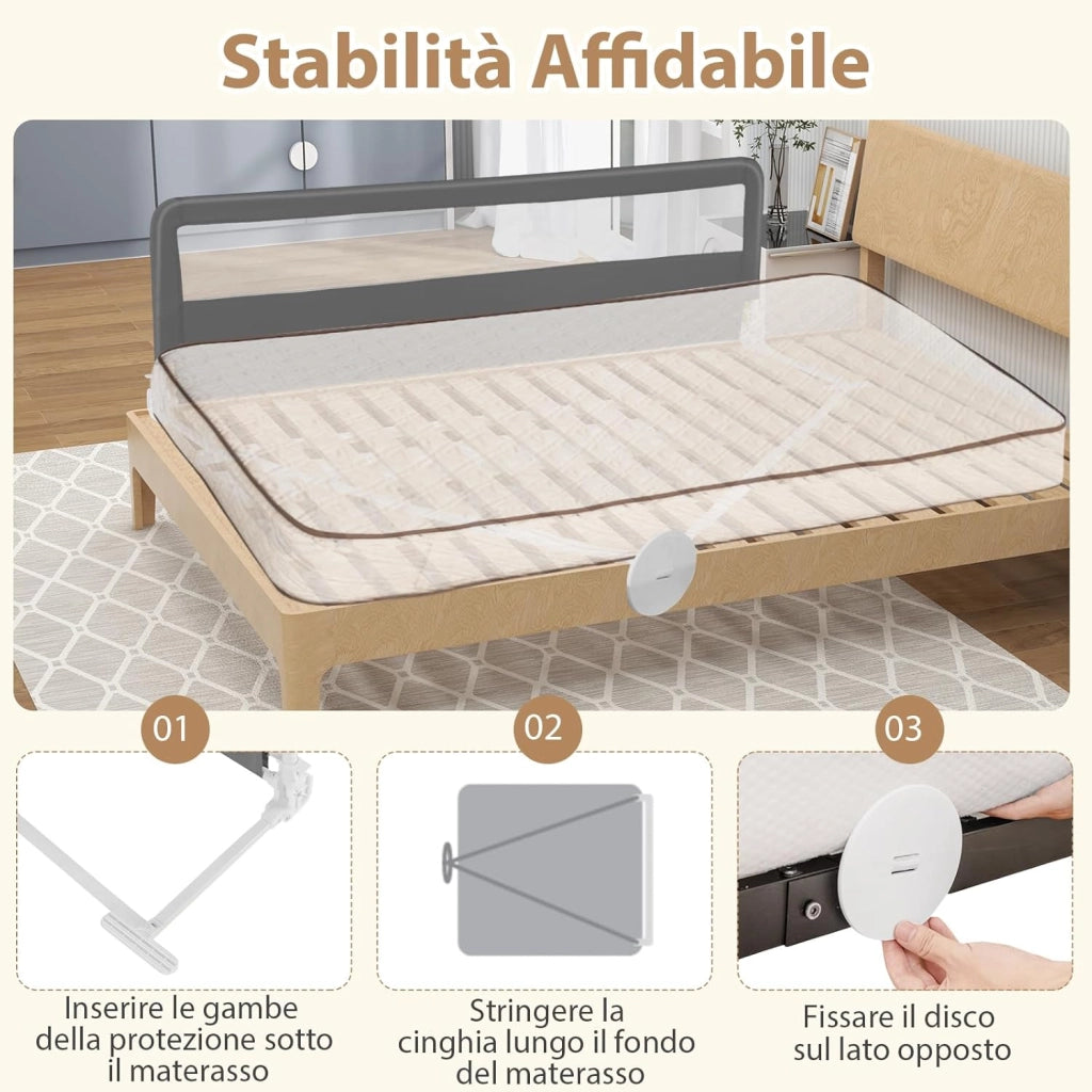 Sponda Letto per Bambini 180 cm, Barriera di Sicurezza per Bambini Pieghevole, Rete Traspirante, Sbarra da Letto per Letti Singoli e Matrimoniali