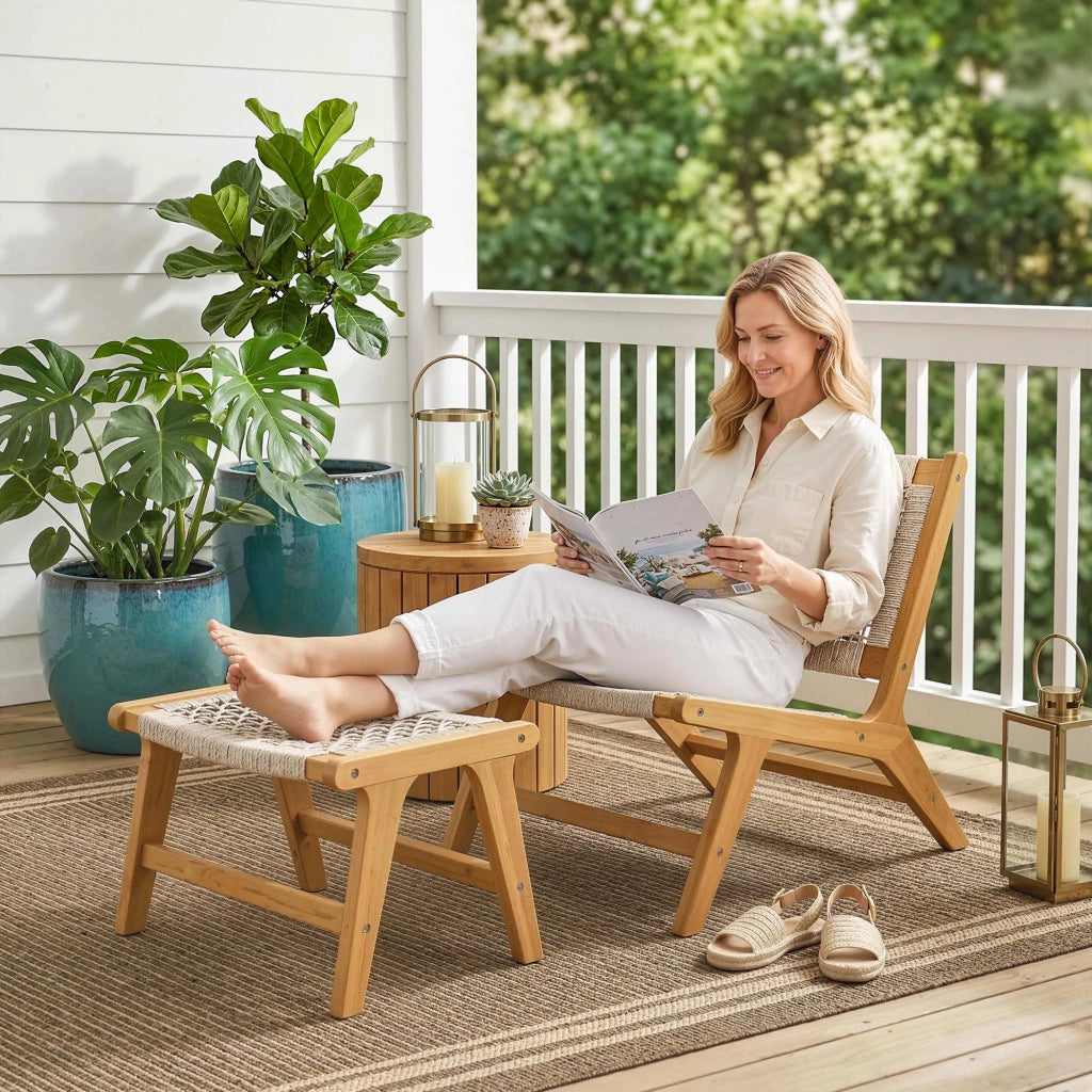 Sedia Lounge con Poggiapiedi ¨C Zephmum ¨C Acacia, Rattan, Grigio 2 Pezzi