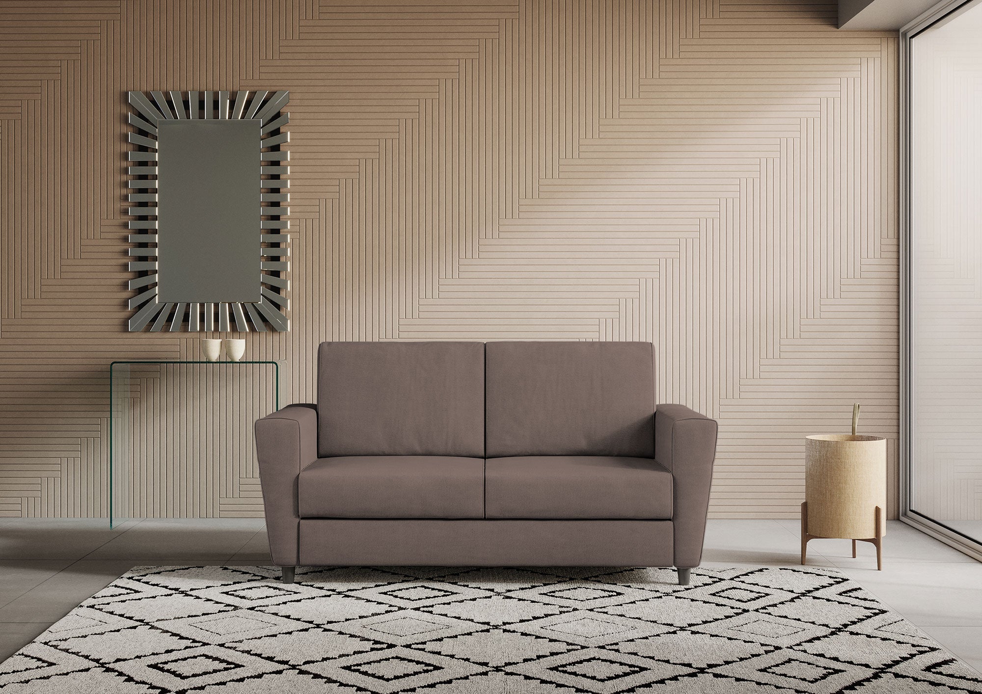 Divano 2 Posti 152x85x85 cm Yasel in Tessuto Talpa