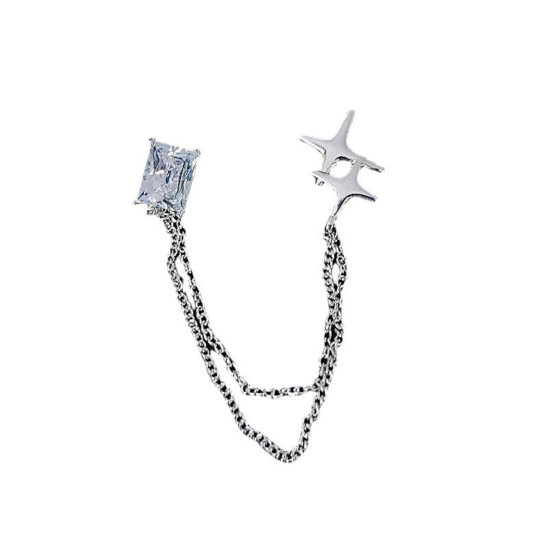 Spilla a catena con nappe a forma di stella e zirconi quadrati, spilla da bavero per camicia.