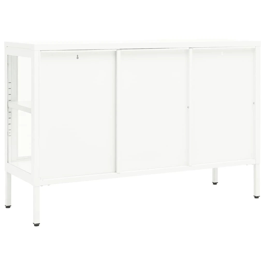 Buffet credenza cassettiera armadio mobile contenitore organizer per cucina soggiorno salotto 105 x 35 x 70 cm acciaio e vetro bianco 02_0030192