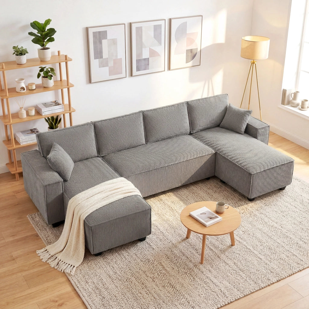Divano angolare con chaise longue ¨C Zephmum ¨C Tessuto grigio chiaro 270x220x90