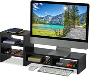 Monitor standaard con spazio di stoccaggio - Universale per ufficio - Elevatore di monitor organizzatore - Nero