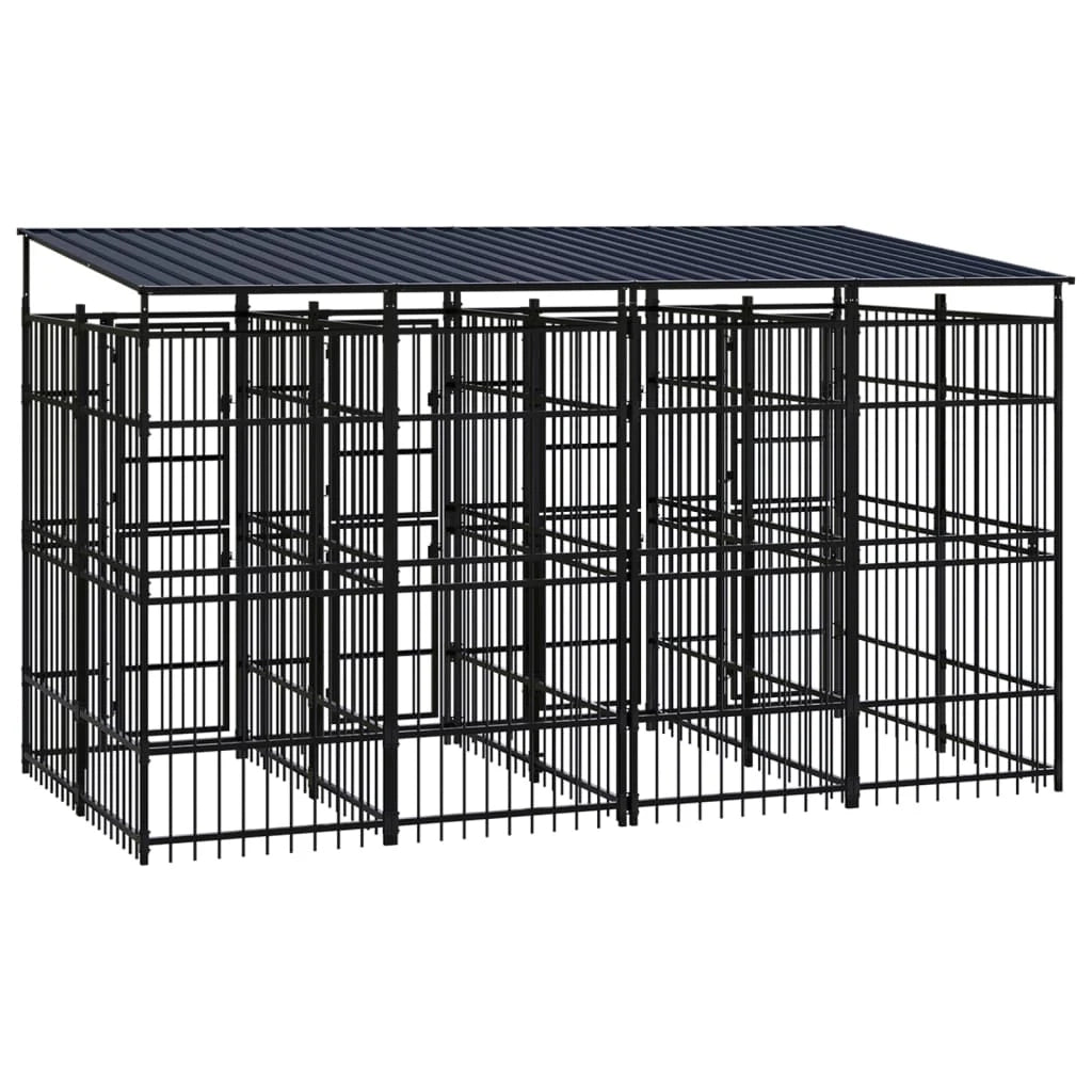 Cuccia/gabbia/recinto per animali domestici da esterno con tetto per cani acciaio 7,37 m² nero 02_0041765