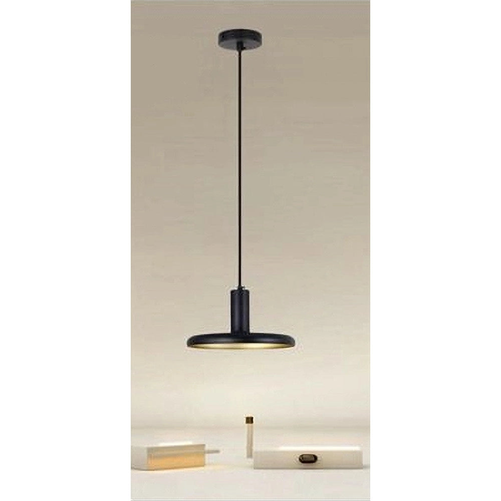 Trade Shop - Lampadario A Sospensione Design Moderno Con Paralume In Ferro Nero Oro E27 Ip20 33757 -
