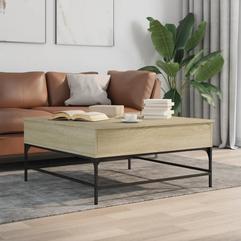 Tavolino-Tavolino da soggiorno-Tavolo Rovere Sonoma 95x95x45 cm Legno Multistrato e Metallo