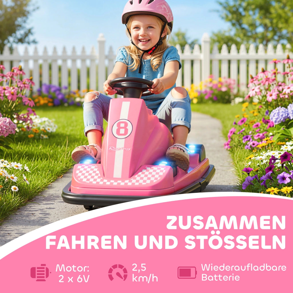 Autoscooter per Bambini 360¡ã Rotante con Luce LED e Musica ¨C zephmum ¨C Rosa 3-8 Anni