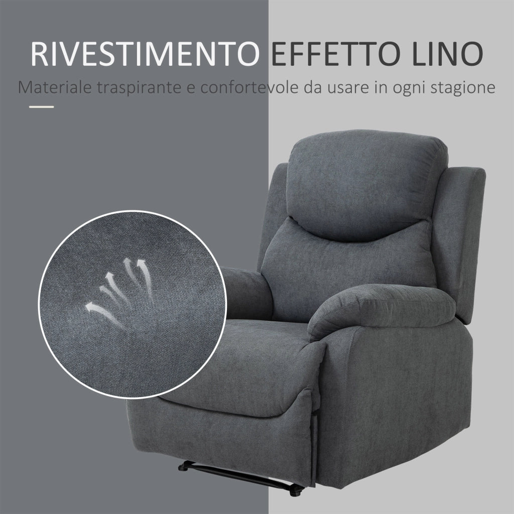 Poltrona Relax Manuale Ergonomica in Tessuto, Poltrona Reclinabile a 150¡ã e Poggiapiedi per Casa e Ufficio, 93x88x102cm, Grigio Scuro