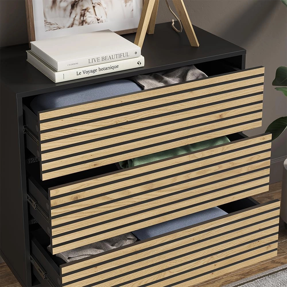 Cassettiera Eliza, Nero/quercia, 80 x 81.2 cm 2 cassetti