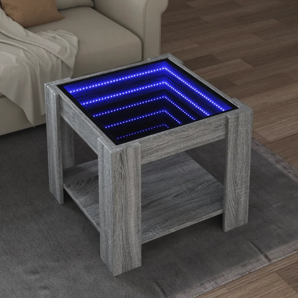 Tavolino salotto | Tavolino da caff¨¨ | Tavolino da Soggiorno con LED Grigio Sonoma 53x53x45 cm Multistrato