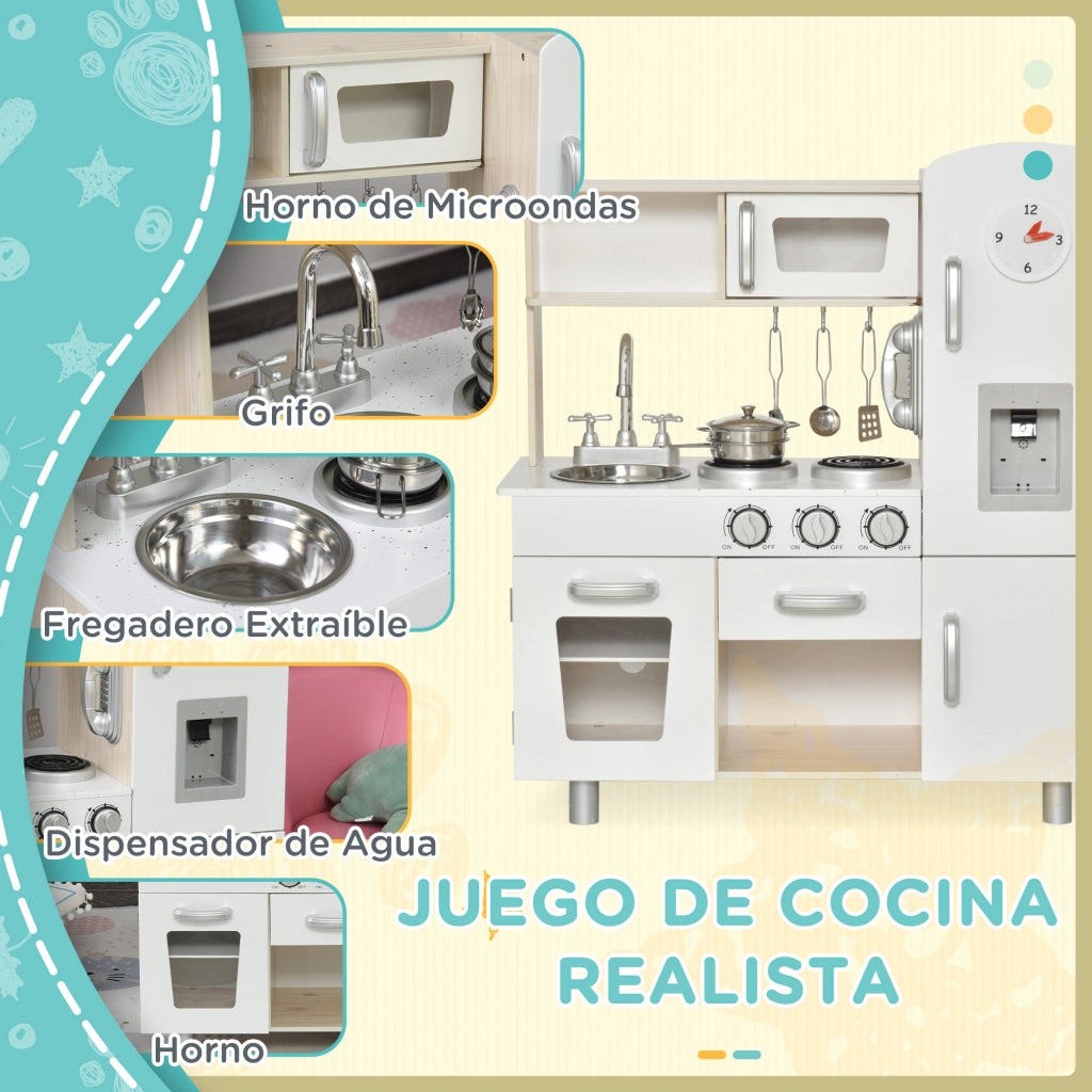 Cucina Giocattolo per Bambini in Legno con Lavello e Accessori ¨C zephmum ¨C 74x30x81 cm Bianco
