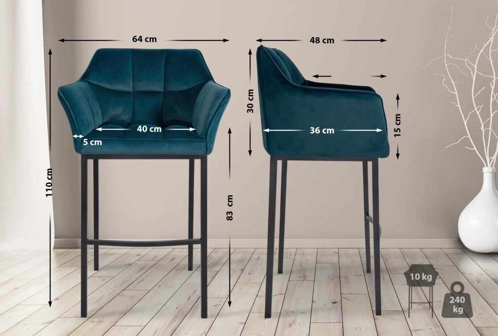Sgabello bar Damaso B velluto con struttura a 4 piedi 3