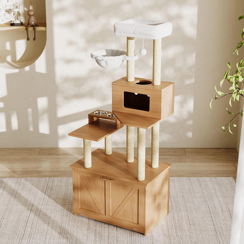 Torre gatto+lettiera - Xylo - 80x50x173cm noyer multifunzione