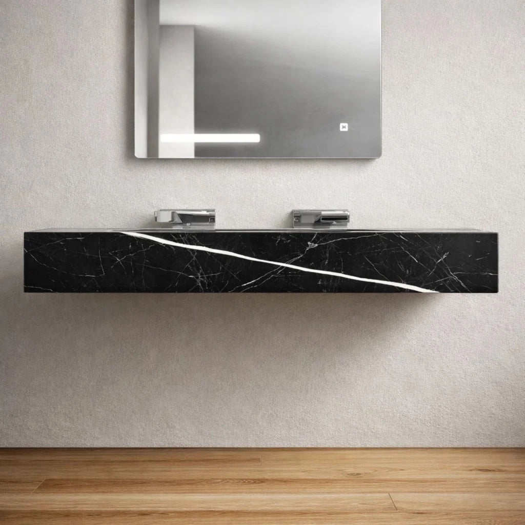 Lavabo consolle sospeso modello freya in artificial stone nero e bianco venato *** finitura- nero, confezione 1