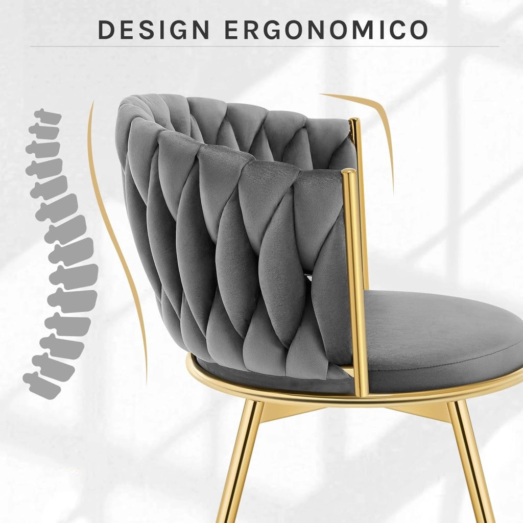 Sedie da Pranzo Girevoli Set di 6, Sedie da Cucina Ergonomiche Imbottite con Gambe in Metallo, Seduta in Velluto per Cucina, Soggiorno, Balcone, Grigio Scuro, EZS84dgr-6