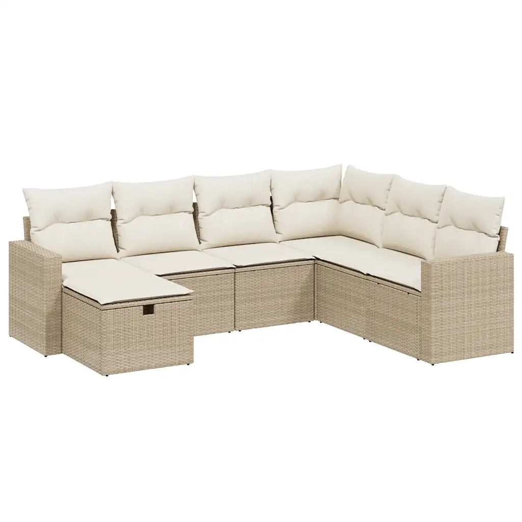 Set Divani da Giardino 7 pz con Cuscini Beige in Polyrattan 3263524