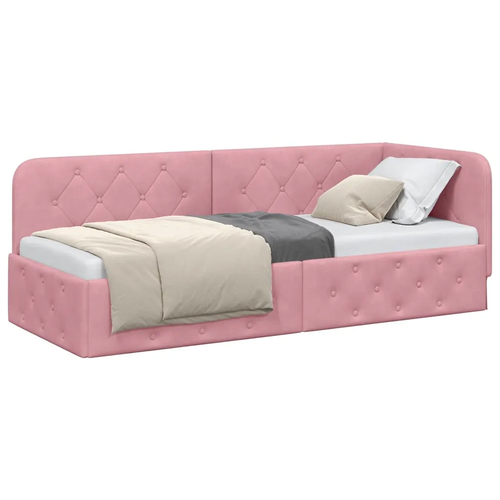 Letto singolo | Letto per adulti | Cornice del letto ad angolo Rosa 80 x 200 cm Velluto