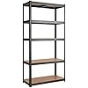 Scaffali per Carichi, Scaffalature a 5 Ripiani, in Metallo e MDF Scaffale, per Garage, Magazzino, Ripostiglio, Portante 650 kg, 75 x 30 x 150 cm (Nero)