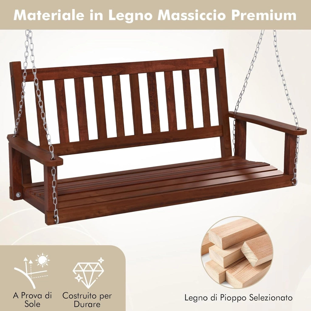 Altalena da Giardino in Legno per 3 Persone, Panchina Sospese in Legno con Capacità di Peso di 360 kg, Sedia a Dondolo per Giardino, Cortile (Marrone, 168 x 65 x 63 cm)