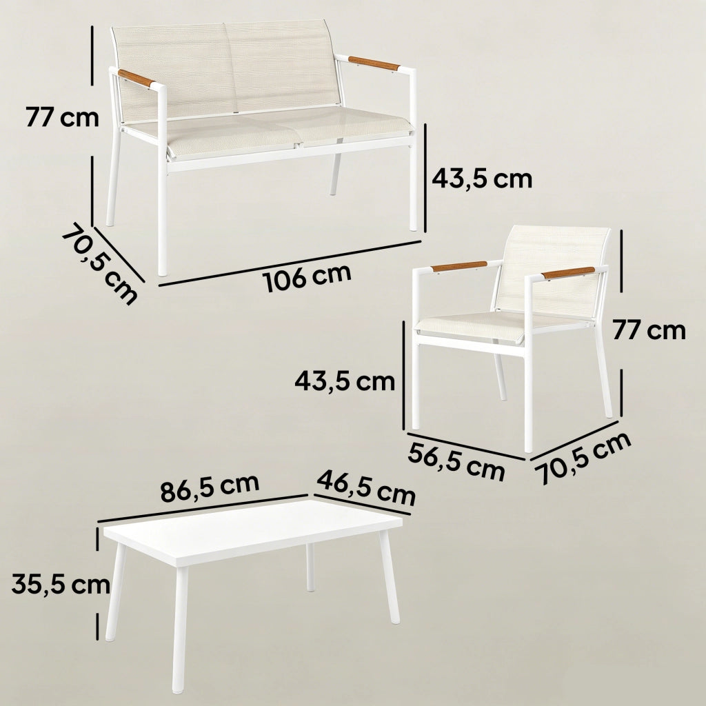 Divano Angolare 4 Posti in Textilene con Poltrone e Tavolino ¨C Zephmum ¨C Cr¨¨me, 106x70,5x77cm