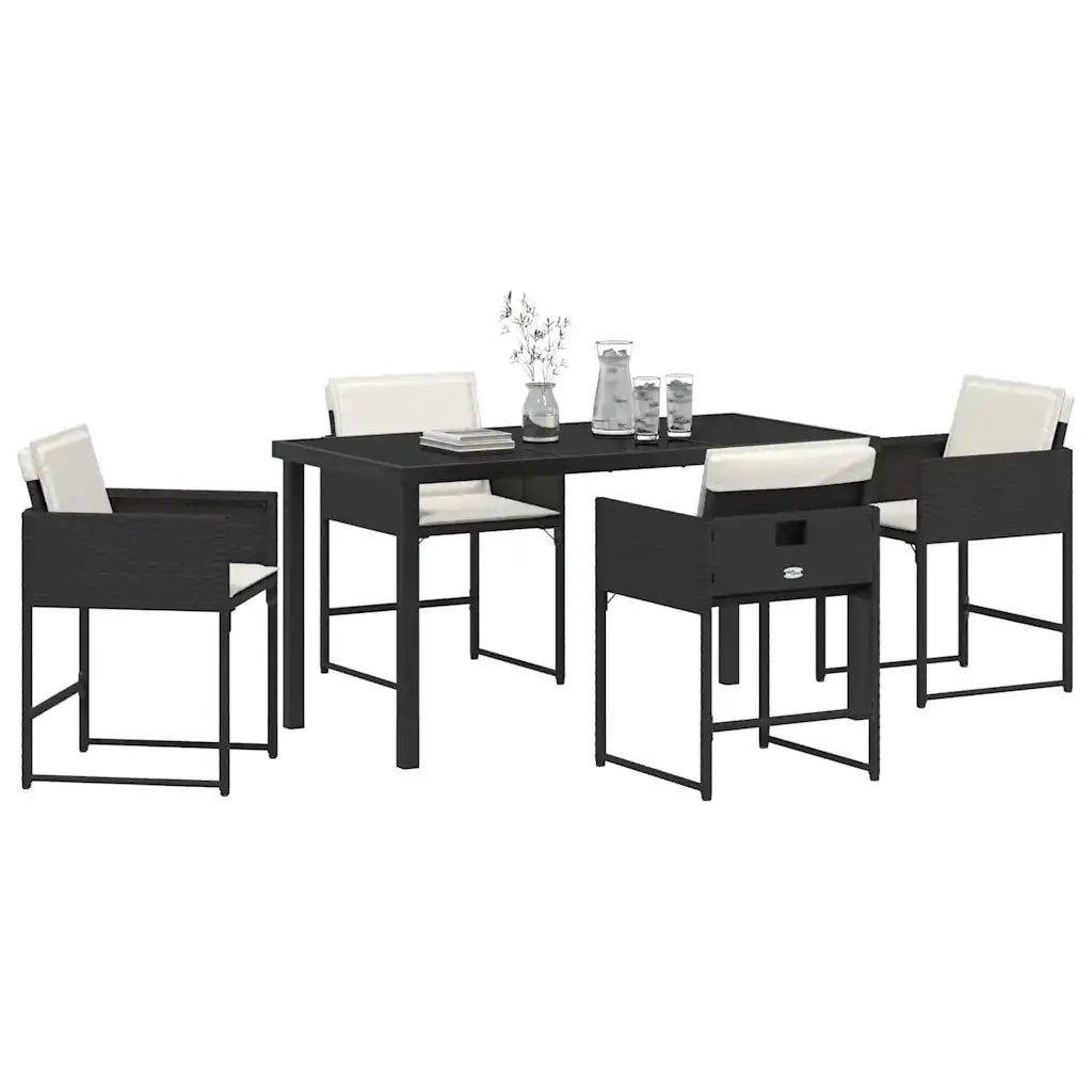 Set da Pranzo per Giardino 5 pcs Nero polyrattan