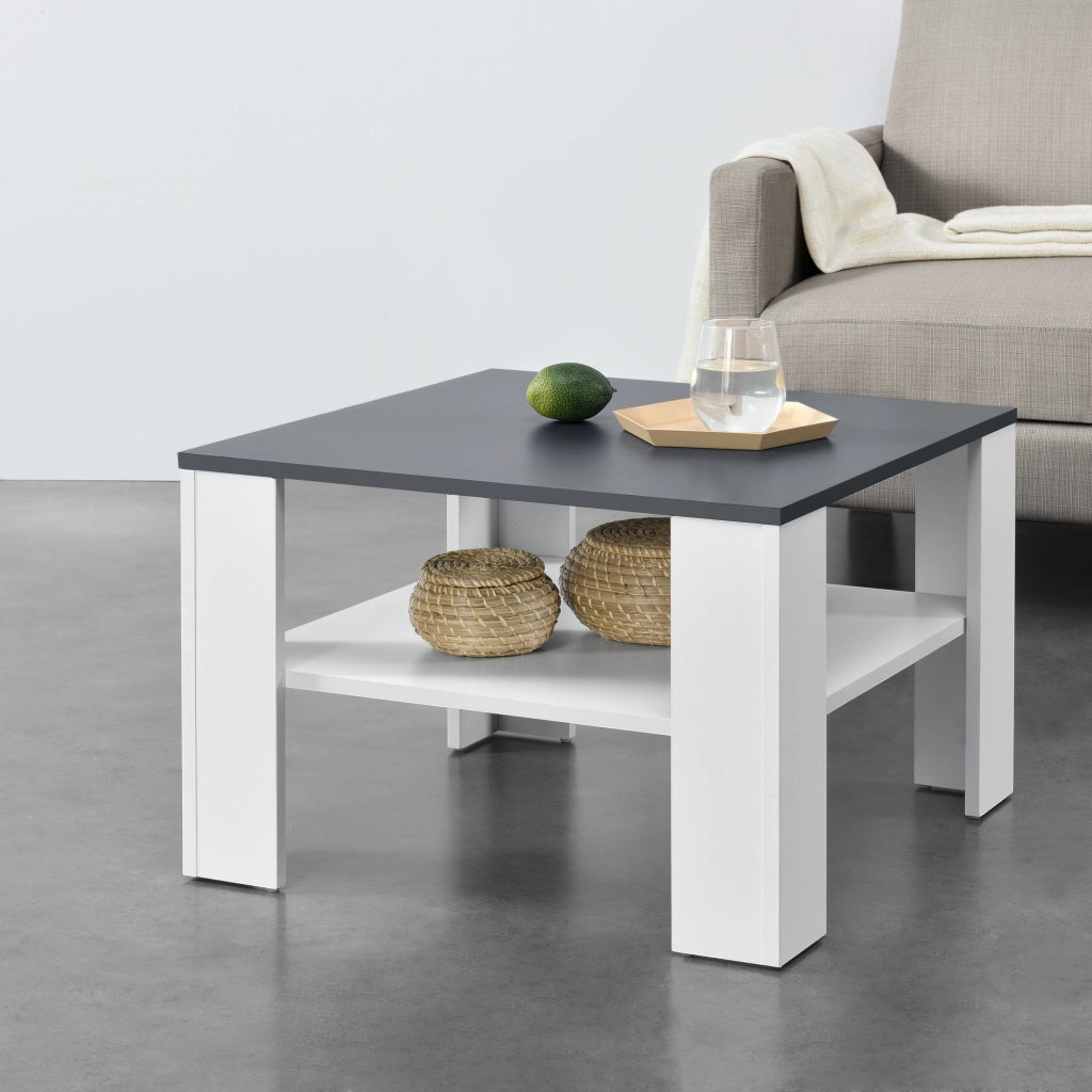 Tavolino Centrale da Salotto Aachen con Piano Quadrato - Bianco / Grigio Scuro [en.casa]
