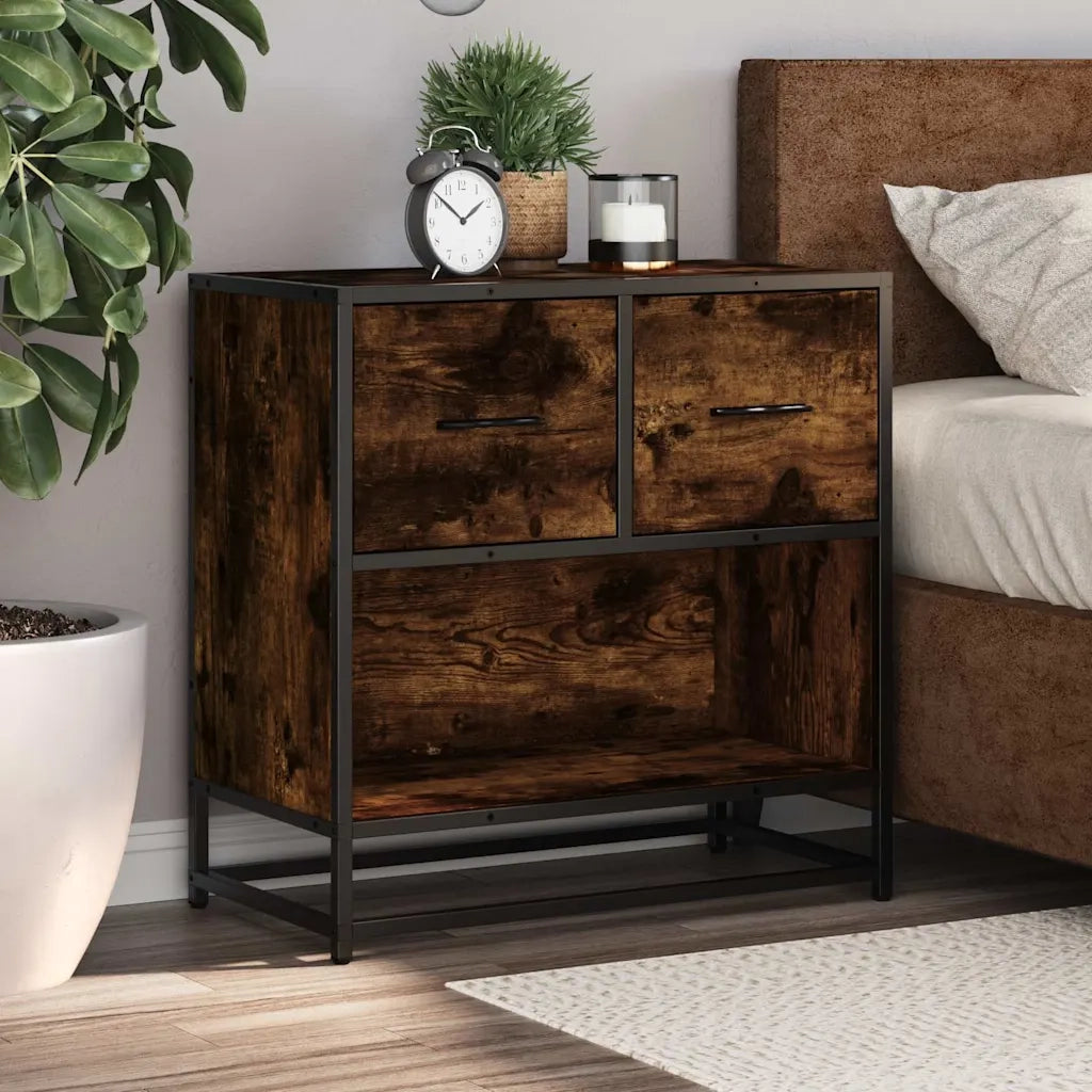 Comodino Rovere Fumo 60x31x60 cm in Legno Multistrato e Metallo