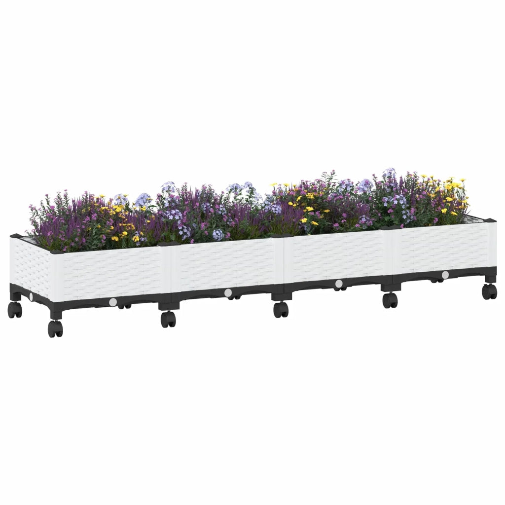Vaso da Giardino con Ruote Bianco 160 x 40 x 33 cm PP 3423132