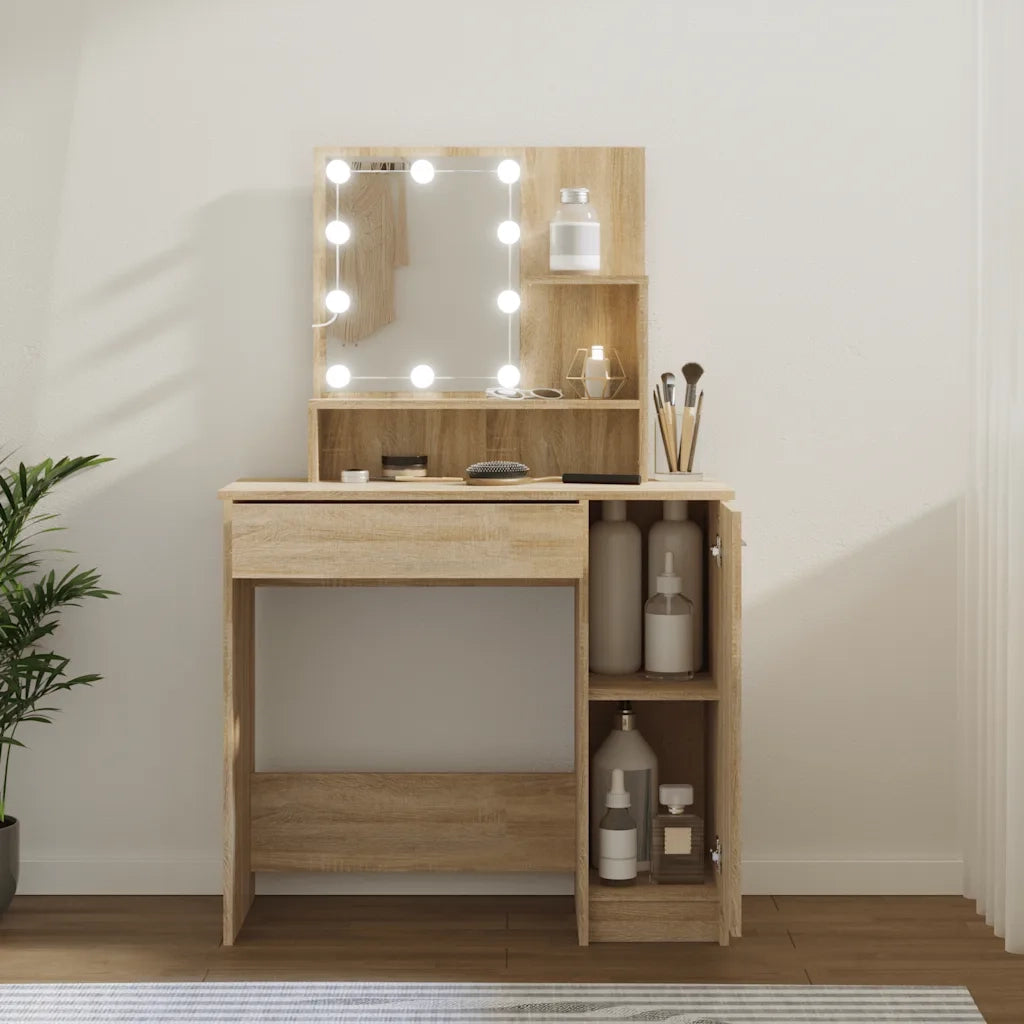 Toeletta | Tavolo da Trucco con LED Rovere Sonoma 86,5x35x136 cm