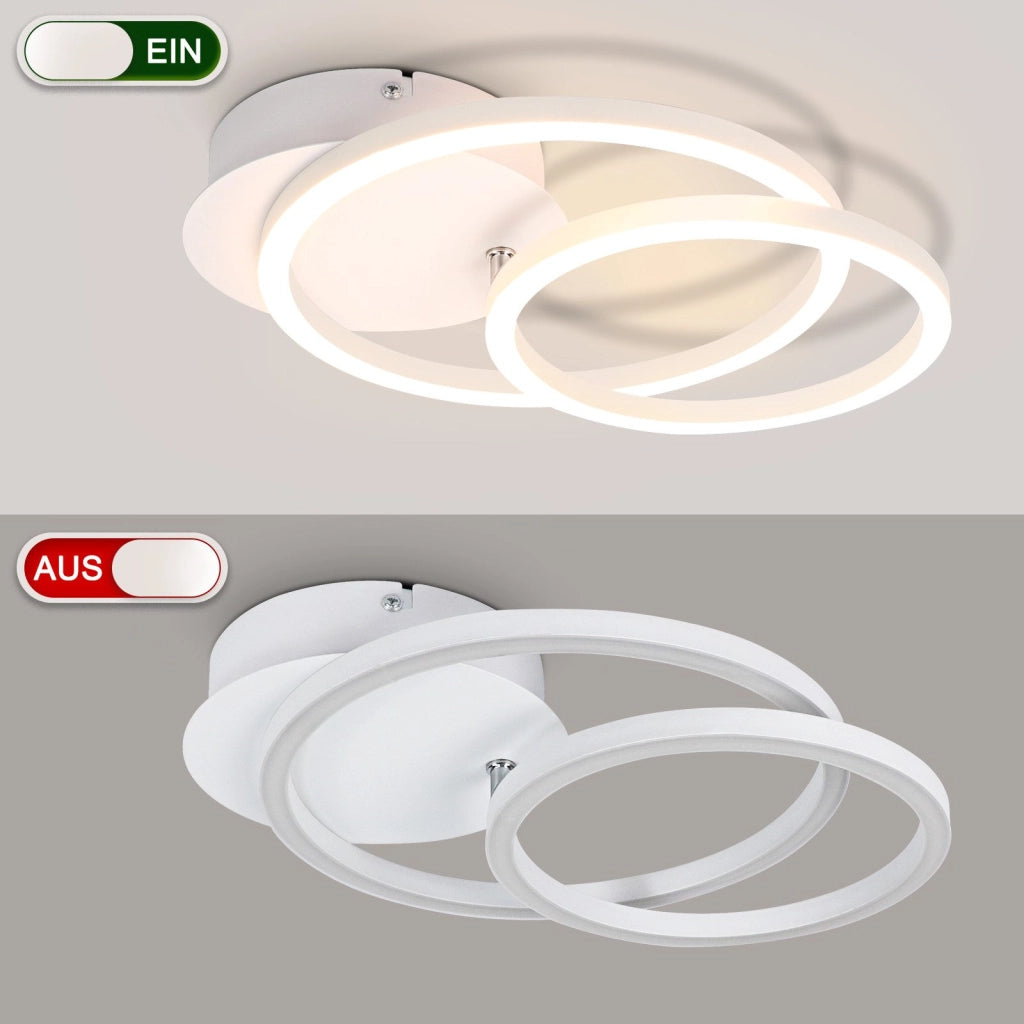 ZMH Lampada da soffitto plafoniera LED moderna 2 anelli rotonda 24W 3000K per soggiorno corridoio hotel