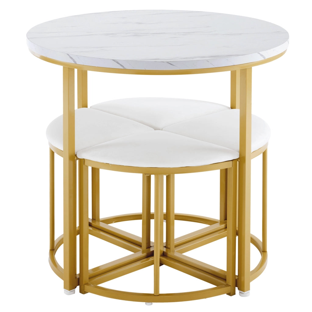 TAVOLO da pranzo rotondo 80 cm MDF bianco e oro Set da 5 pezzi