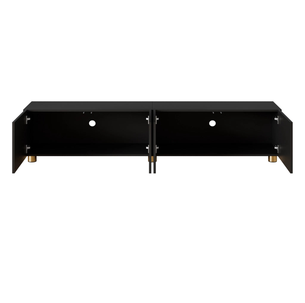 Mobile TV 180x35x40 cm con 4 porte; rilievo ad arco; in MDF e pannello truciolare; nero