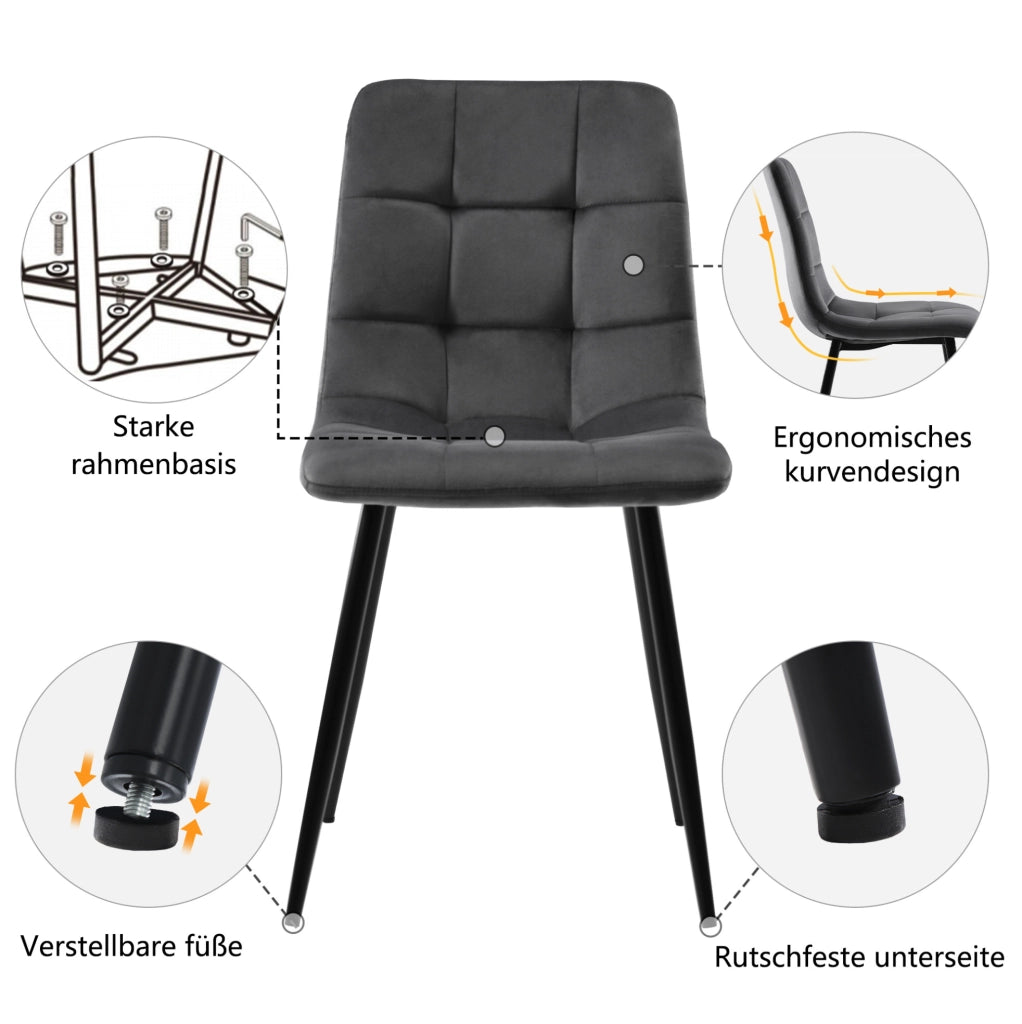 Set tavolo da pranzo rettangolare con 4 sedie; MDF grigio