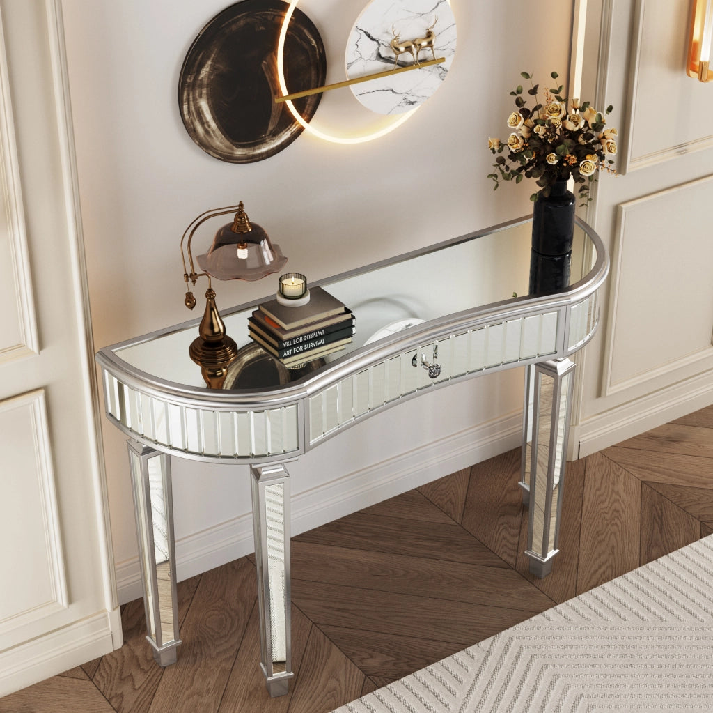 Consolle semicircolare a specchio 120 cm grigio argento