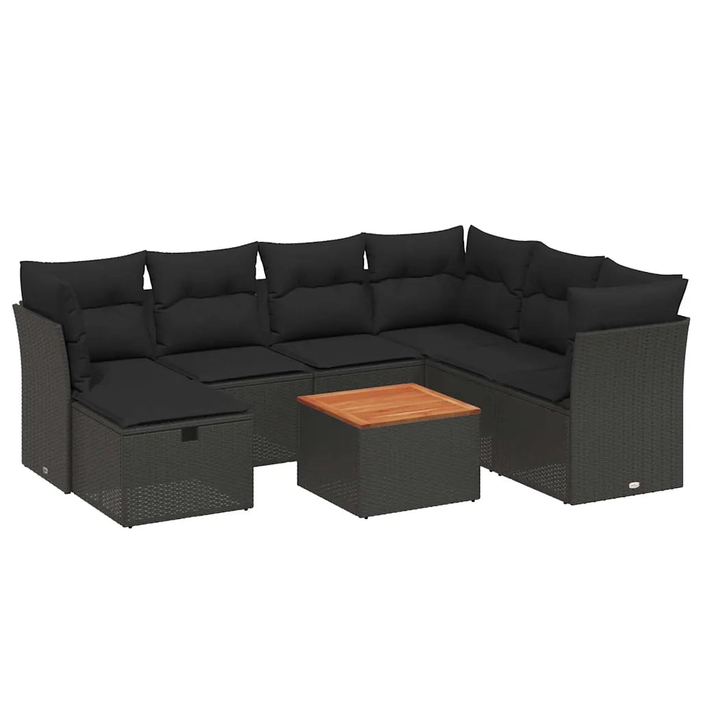 Set Divani da Giardino con Cuscini 8 pz Nero in Polyrattan