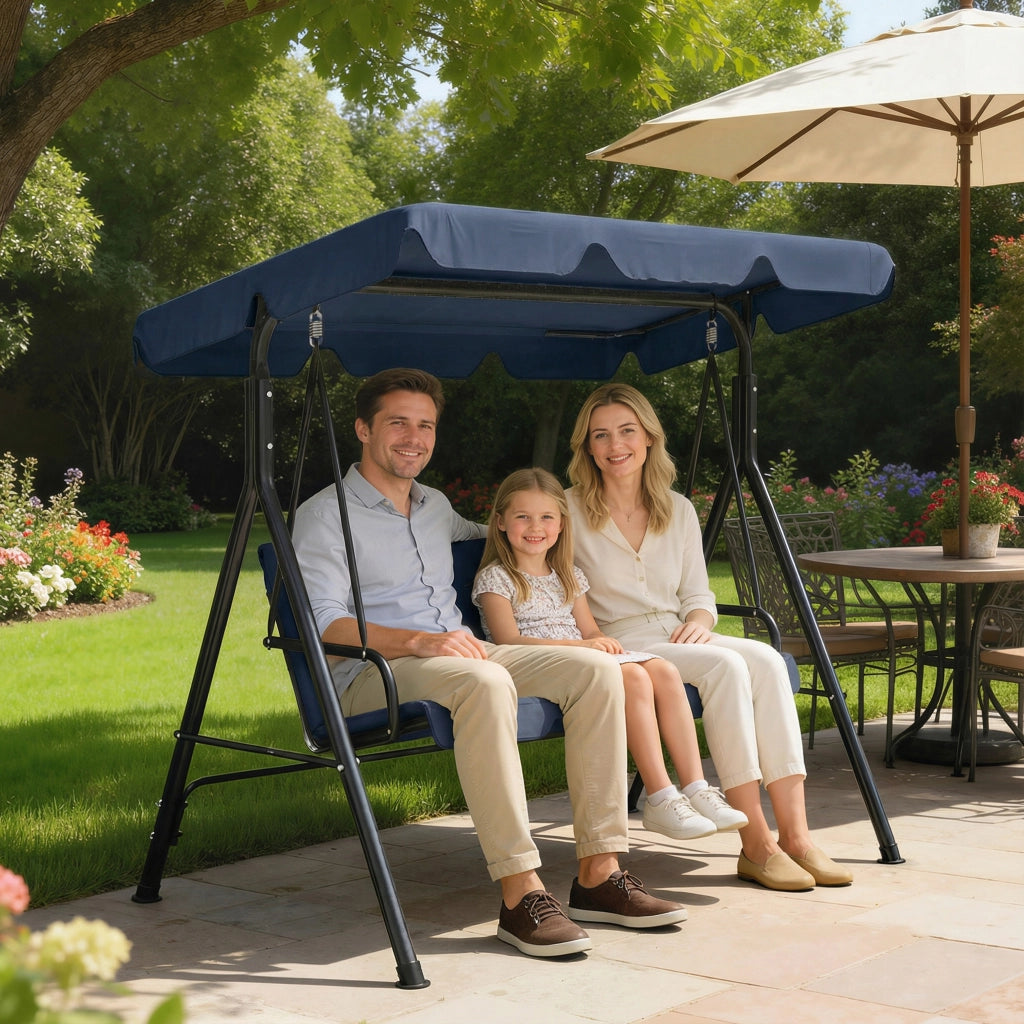 Altalena da Giardino 3 Posti con Tenda Regolabile ¨C zephmum ¨C 172x118x153 cm Blu