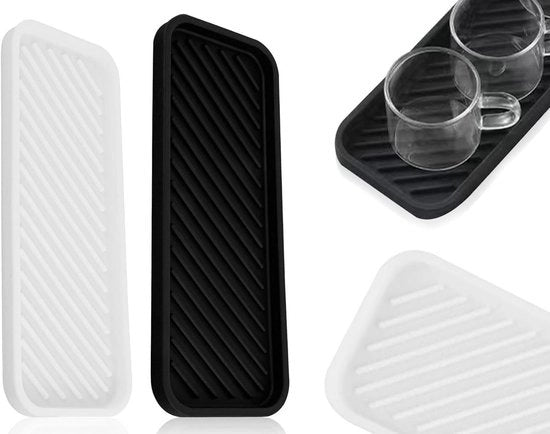 Siliconen afdruipmatten per 2 pezzi per lavandino in cucina e bagno - Sponshouder con afdruiprek - Nero e bianco - Organizzatore utile