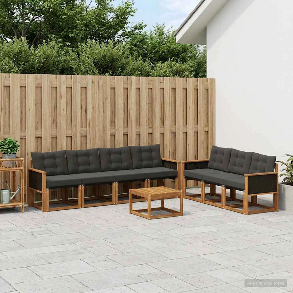 Set di divani da esterno 8 pz Naturale e Nero 3381816