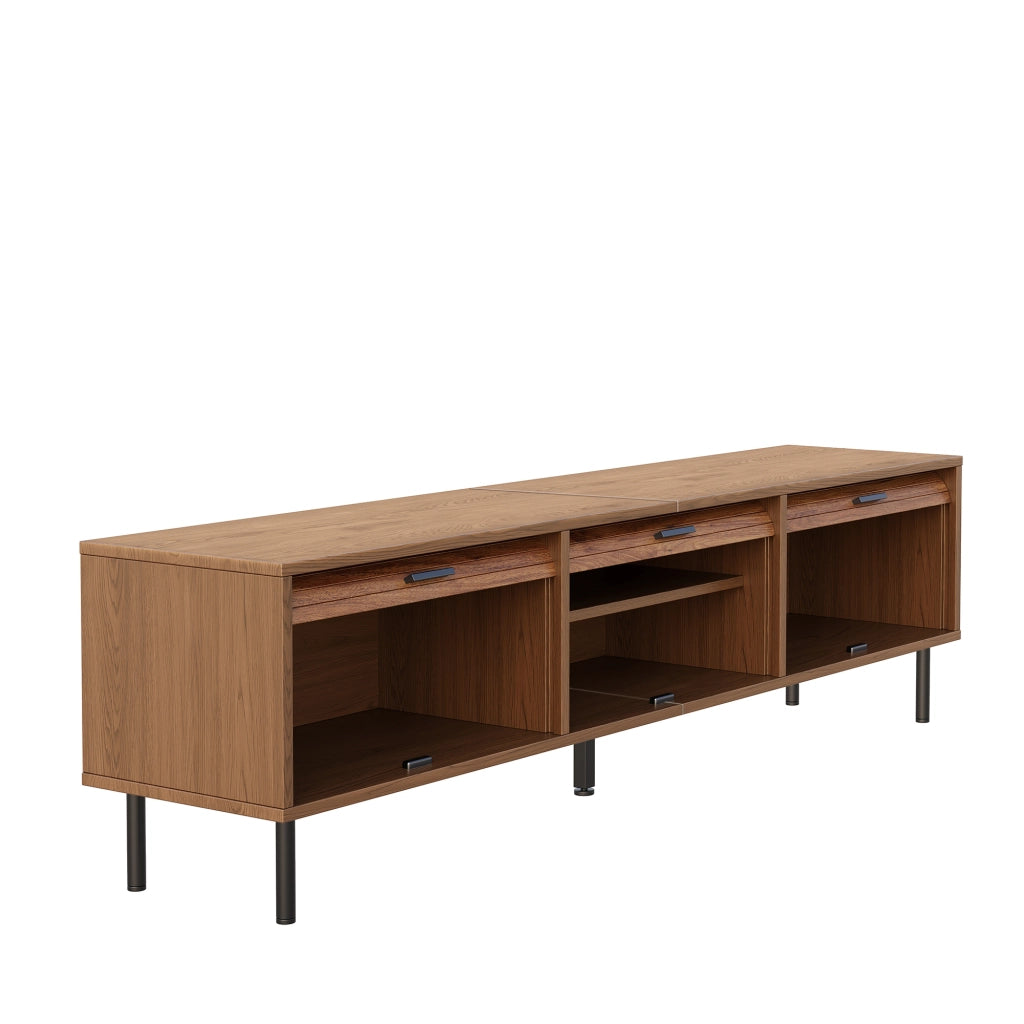 Mobile TV con 3 ante scorrevoli verso l'alto e 4 vani - per soggiorno - 180x40x55 cm - in MDF e PB - noce